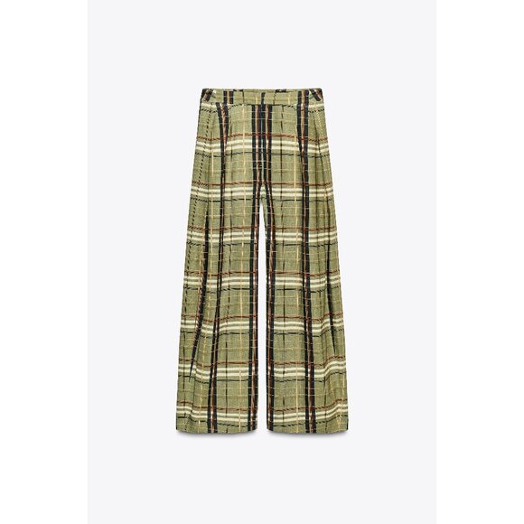 ZARA CHECKERED LINEN BLEND TROUSERS ZW COLLECTION - Picture 1 of 4